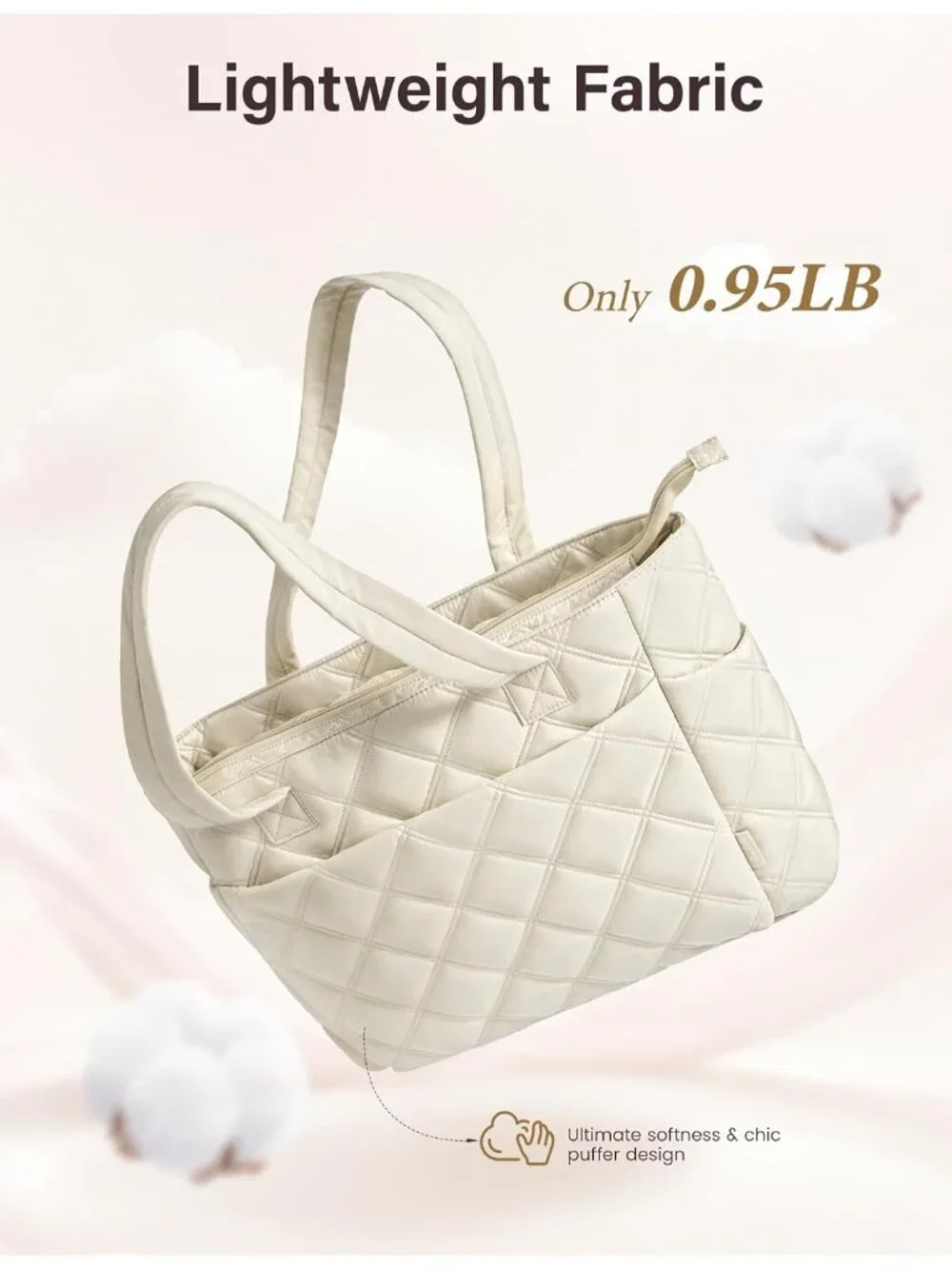 👜Women's Beige Puffer Tote Bags Lightweight Quilted Work For Travel